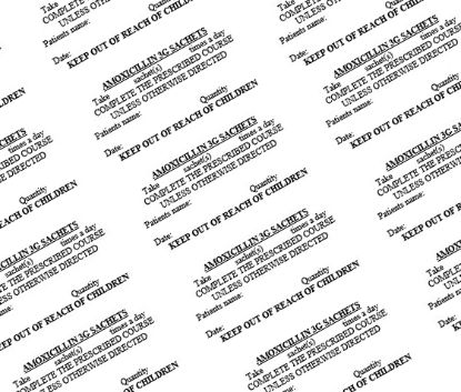 [MPMWLAB05A] Labels Amoxil Sachets Pre-Printed x 240